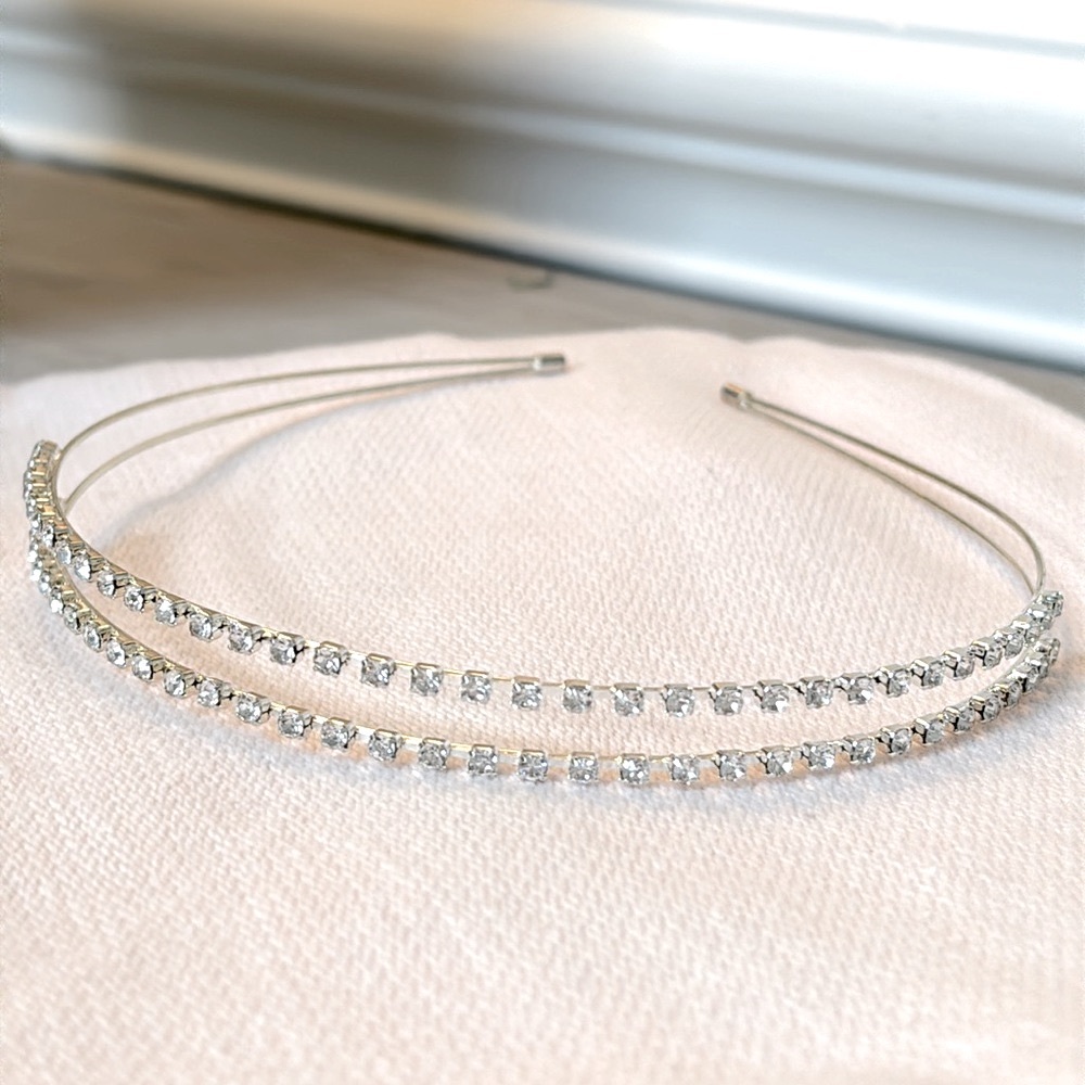 New Double Strand Silver Tone Rhinestone Headband